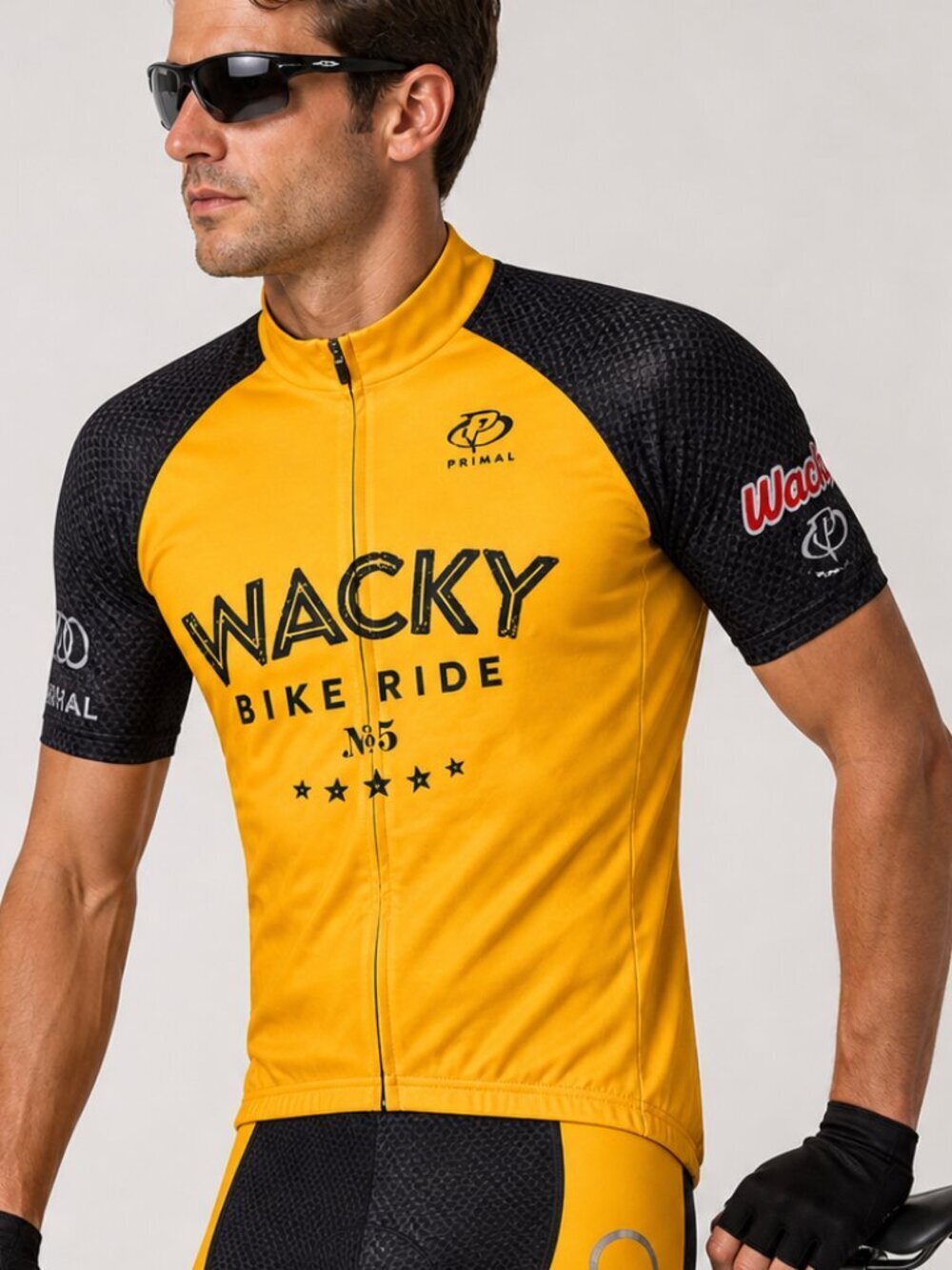 PRIMAL Short Sleeve Full Zip Cycling Jersey Shirt Yellow Large